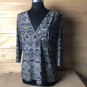 DFA Women’s Large blouse black gray yellow circles